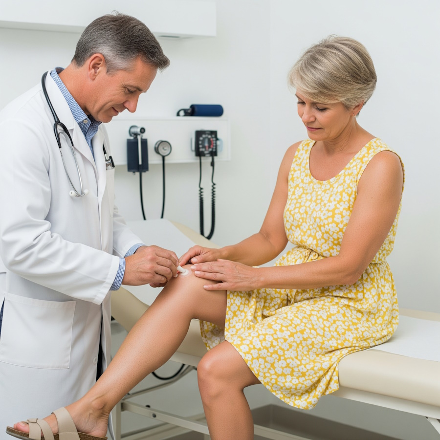 Osoba aplikująca maść na bolący staw.